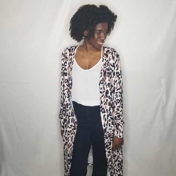 Re/Chic Apparel Sweaters - Cheetah Print Long Line Cardigan